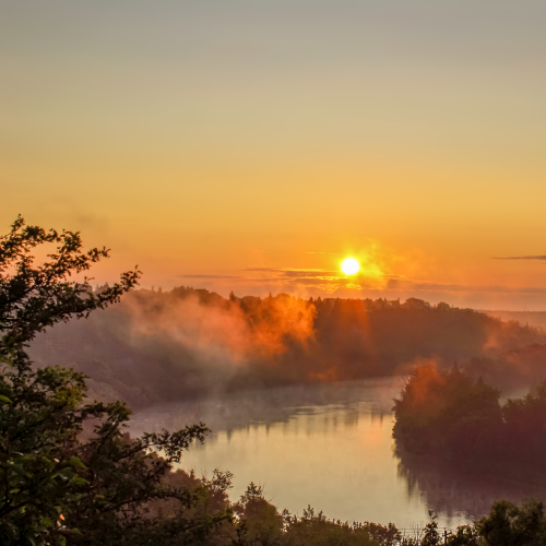Sunrise Misty River Valley