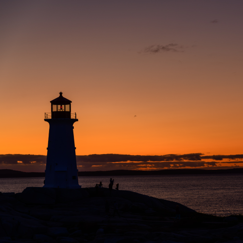 Peggy's Cove lighthouse after sunset