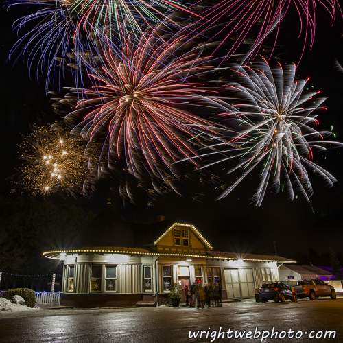 Fireworks Over the Uxbridge Historic Train Station. 