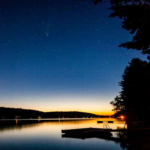 Comet Neowise Above Sunset and Still Cottage Waters